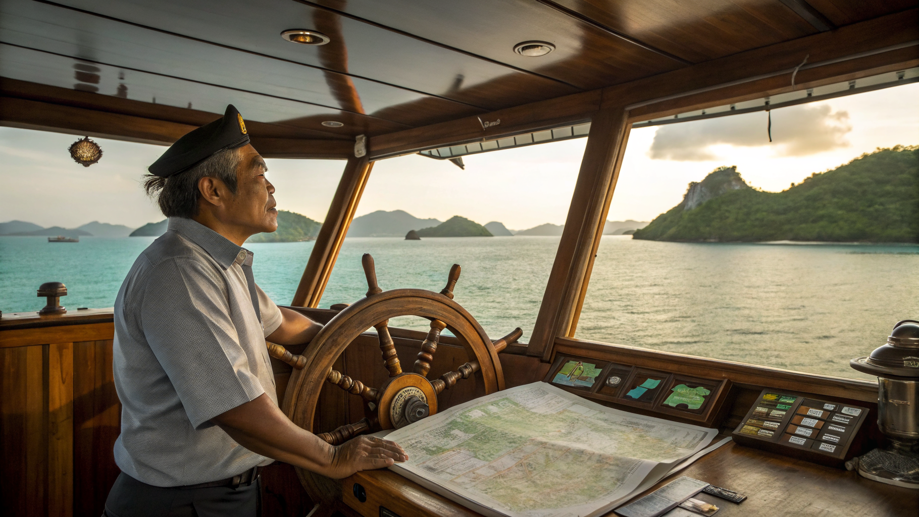 Captain at the wheelhouse — Raja Ampat Liveaboard Voyages