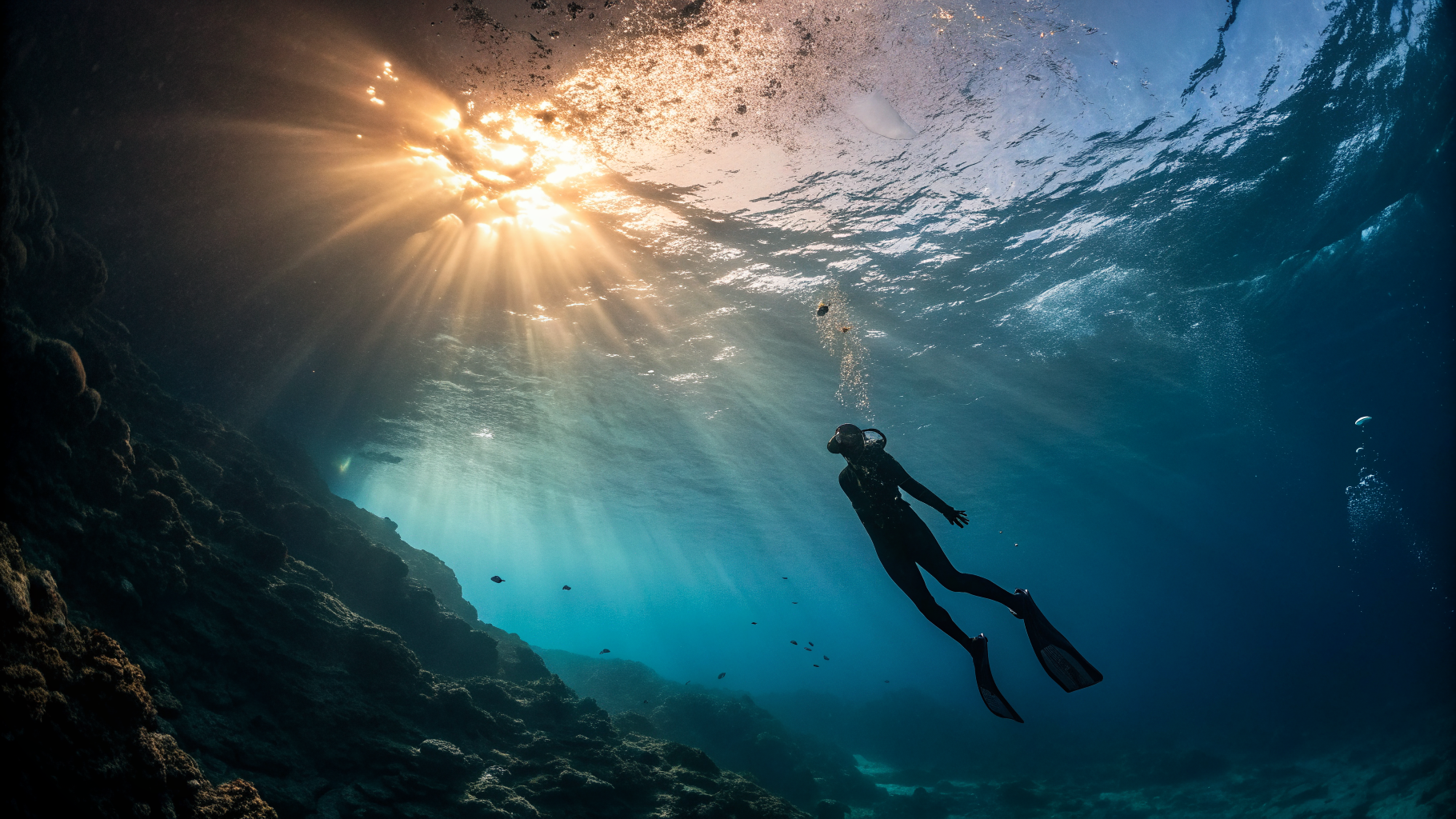 Freediver blue water descent