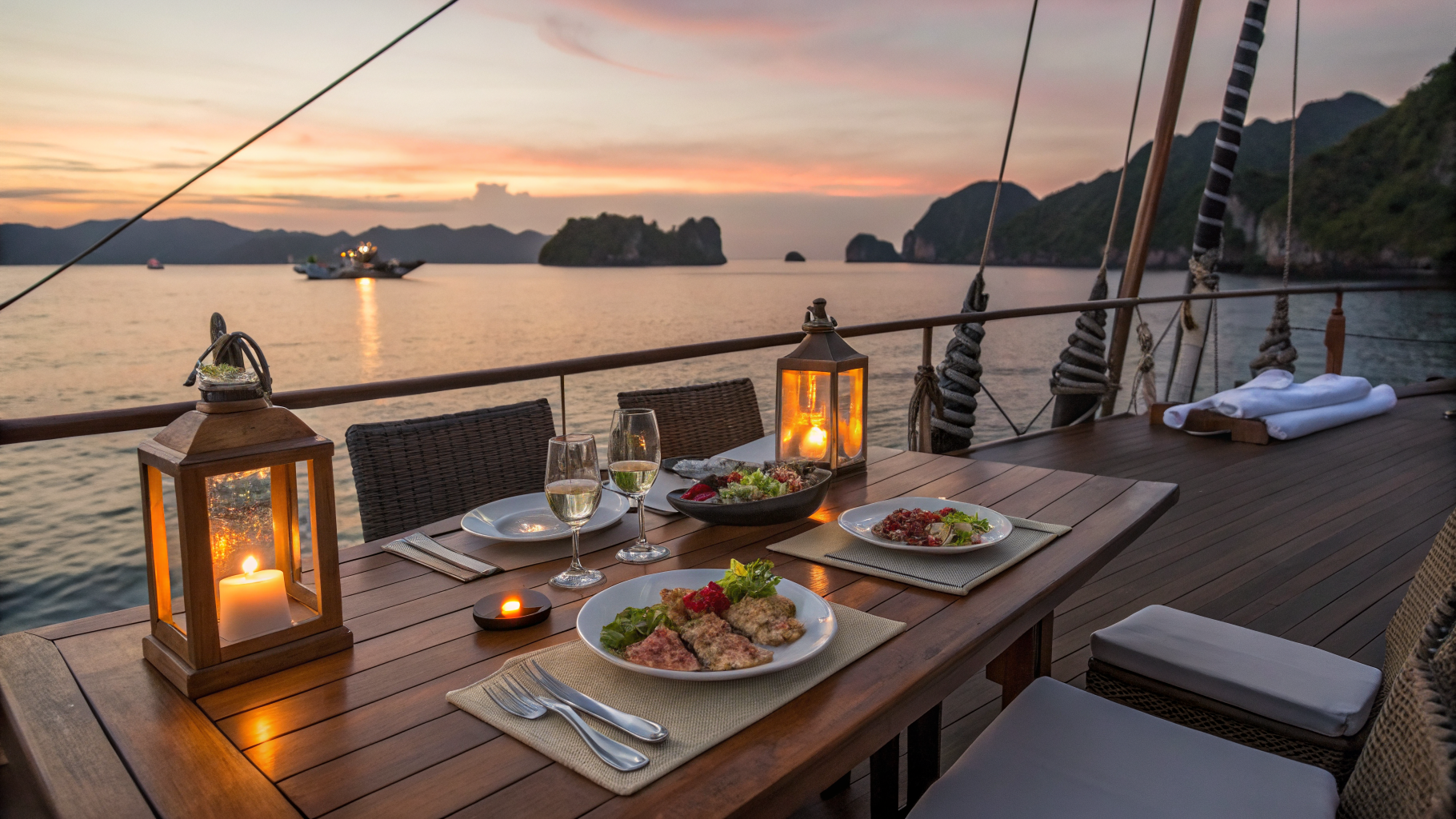 Sunset dinner on the private deck