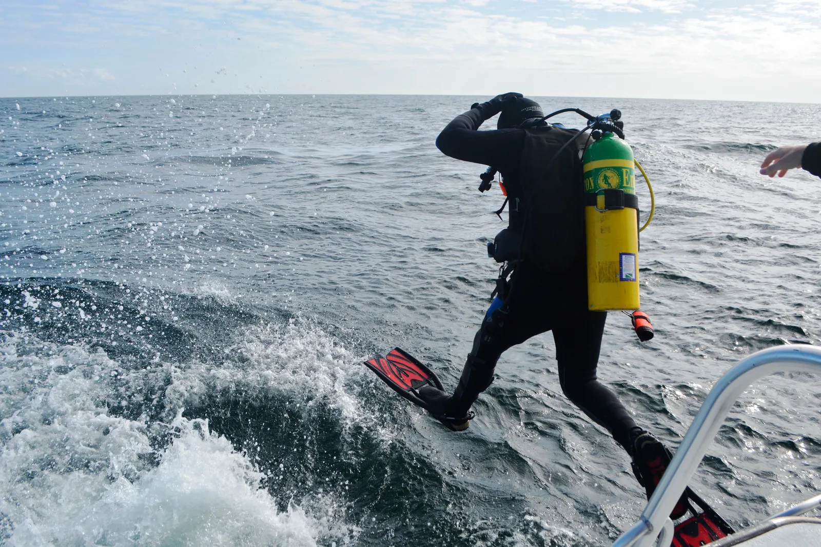 Scuba diver on a coral reef — GRNMS - buoy deployment