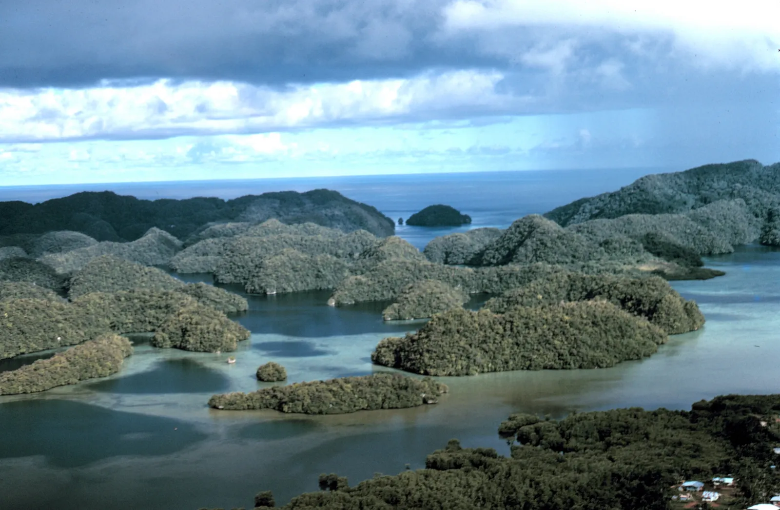 Tropical island seascape — Aerial view limestone islands palau1971
